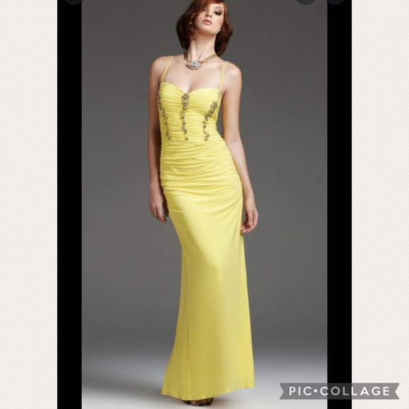 Mignon ruched full length beaded bodice back draped crisscross gown - Picture 3 of 8